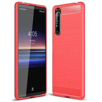 

50pcs/lot Anti-Shock Ultra Thin Brushed Carbon Fiber Armour Rubber TPU Case For Sony Xperia 1 II