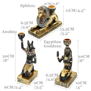 

New Resin Figurines Candleholder Retro Ancient Egyptian Goddess Sphinx Anubis Shape Candlestick Crafts Home Decorative Ornaments