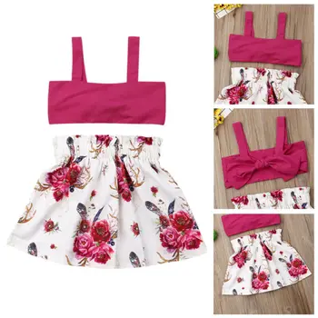 

2PCS Kids Baby Girl Summer Clothes Tank Crop Top Vest Floral Skirt Outfits Set