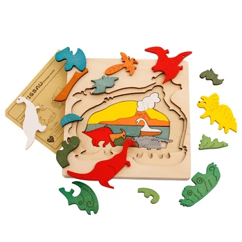 

Kids Wooden Puzzle Toy Cartoon Animals Baby Multilayer Jigsaw Puzzle Board Cute Children Educational Games Montessori Toy