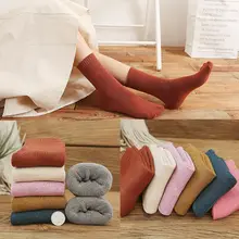 Женские зимние толстые хлопковые носки средней длины, одноцветные Модные женские теплые махровые носки