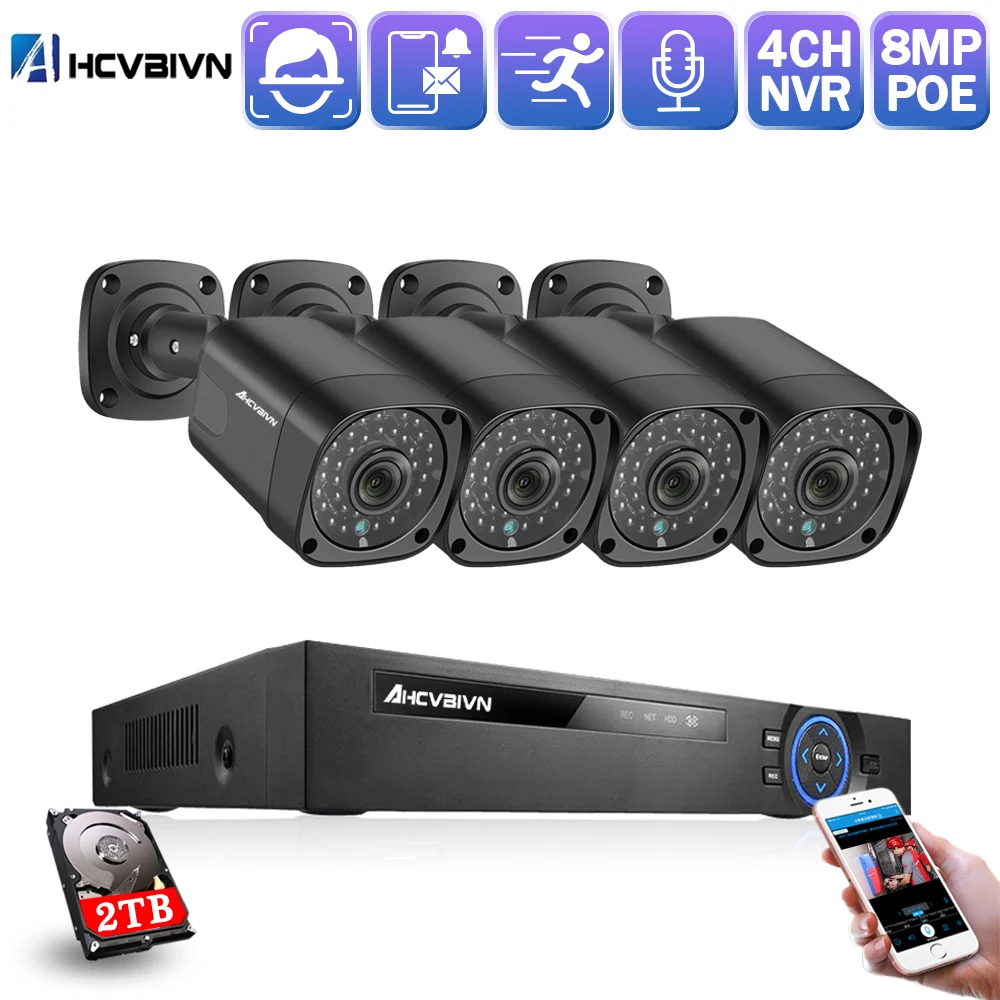 

H.265+ 4CH CCTV System 5MP POE NVR Kit Face Detection Outdoor Waterproof IP66 Security 5MP POE IP Camera Video Surveillance set