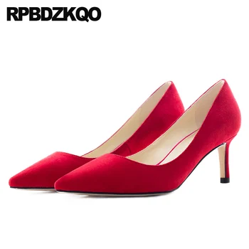 

scarpin pointed toe handmade pumps red 2019 genuine leather elegant shoes women high heels size 4 34 suede customized stiletto