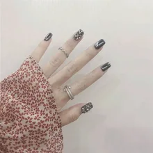 511-сажа полная кристаллов одежда Маникюр Европа и Америка Темный INS Панк Металл серовато-черный поддельные ногти патч