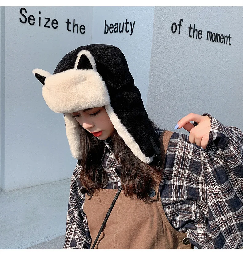 white camo bomber hat Cat Ears Bomber Hat Female Adult Korean Lovely Autumn Girl Winter Riding Windproof Baby Coldproof Cotton Children Lei Feng Hat best men's bomber hats