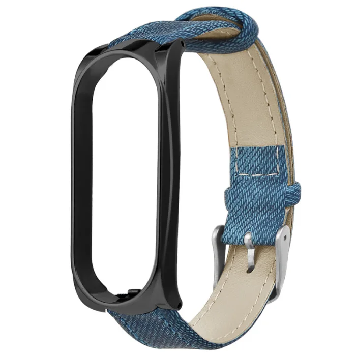Джинсовый кожаный ремешок с металлическим чехлом для часов Xiaomi Mi Band 4 OUJ99