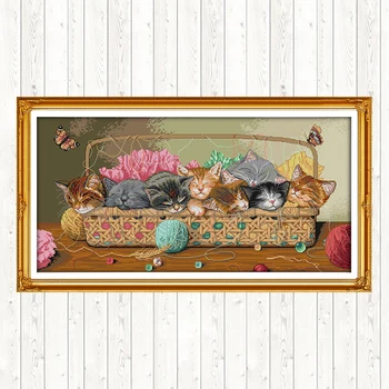 

Newborn Kittens 14ct 11ct Count Print Canvas Cross Stitch Package Needlework Embroidery Patterns DIY Crafts Embroidery Kits
