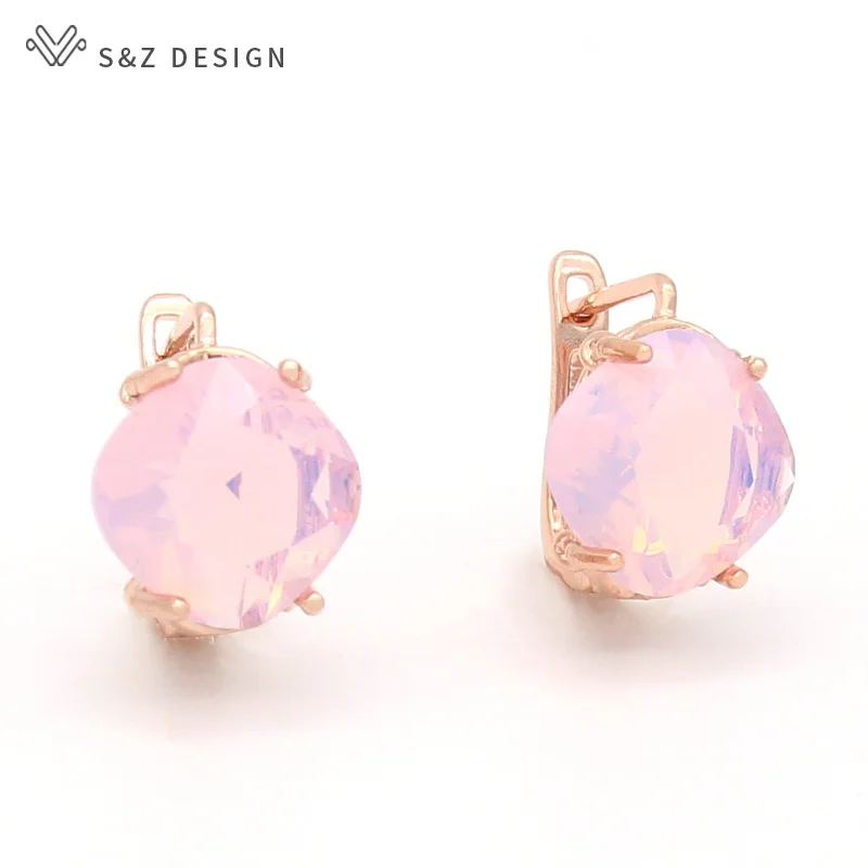 S&Z DESIGN New Geometric Square Zirconia Dangle Earrings For Women Wedding Jewelry Trendy Fashion Simple Red Eardrop