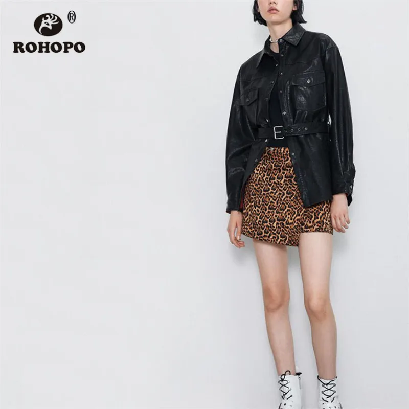 

ROHOPO High Waist Animal Printed Gradient Shorts Skirt Side Welted Zipper Buttons Fly Female Chia Flared Sexy Bottoms #2288