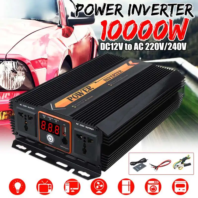 

10000W Solar Inverter 12V 220V Modified Sine Wave LCD Display Voltage Transformer USB Powers Inverter Converter Car Charger