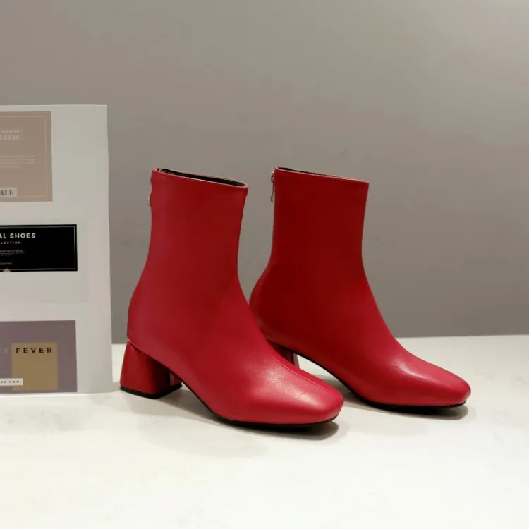 

Big Size 9 10 20 boots women shoes ankle boots for women ladies boots shoes woman winter Solid color round head back zipper