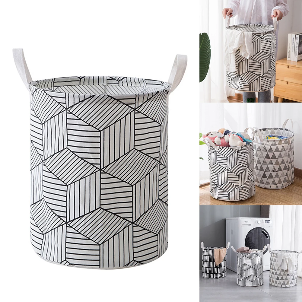 

Large Laundry Hampers Drawstring Waterproof Round Cotton Linen Collapsible Storage Basket