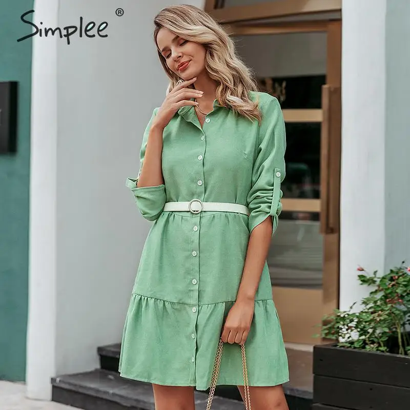 Simplee Autumn women shirt dress A-line lapel solid female casual blouse dress Winter long sleeve office ladies chic short dress Simplee Autumn women shirt dress A-line lapel solid female casual blouse dress Winter long sleeve office ladies chic short dress