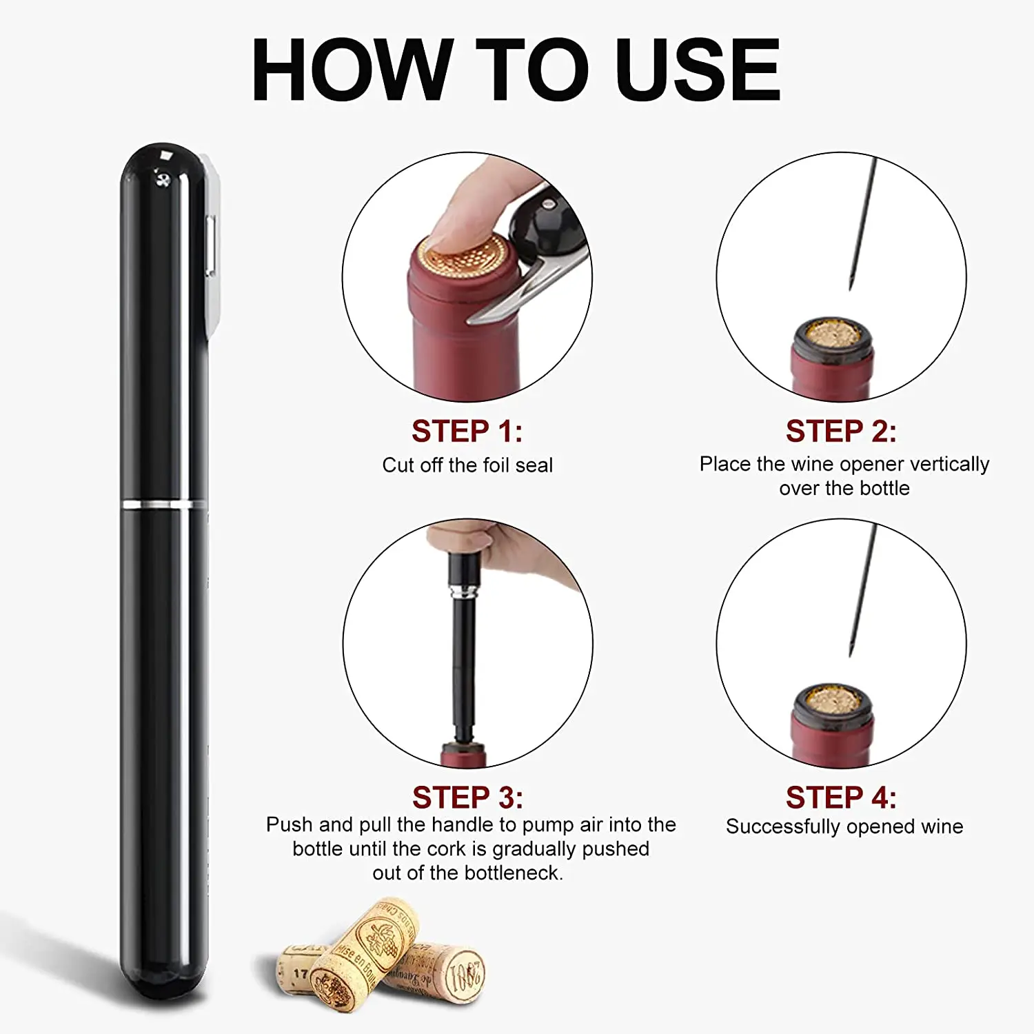 Air Pump Wine Bottle Opener Stainless Steel Pin Cork Remover Pneumatic Corkscrew