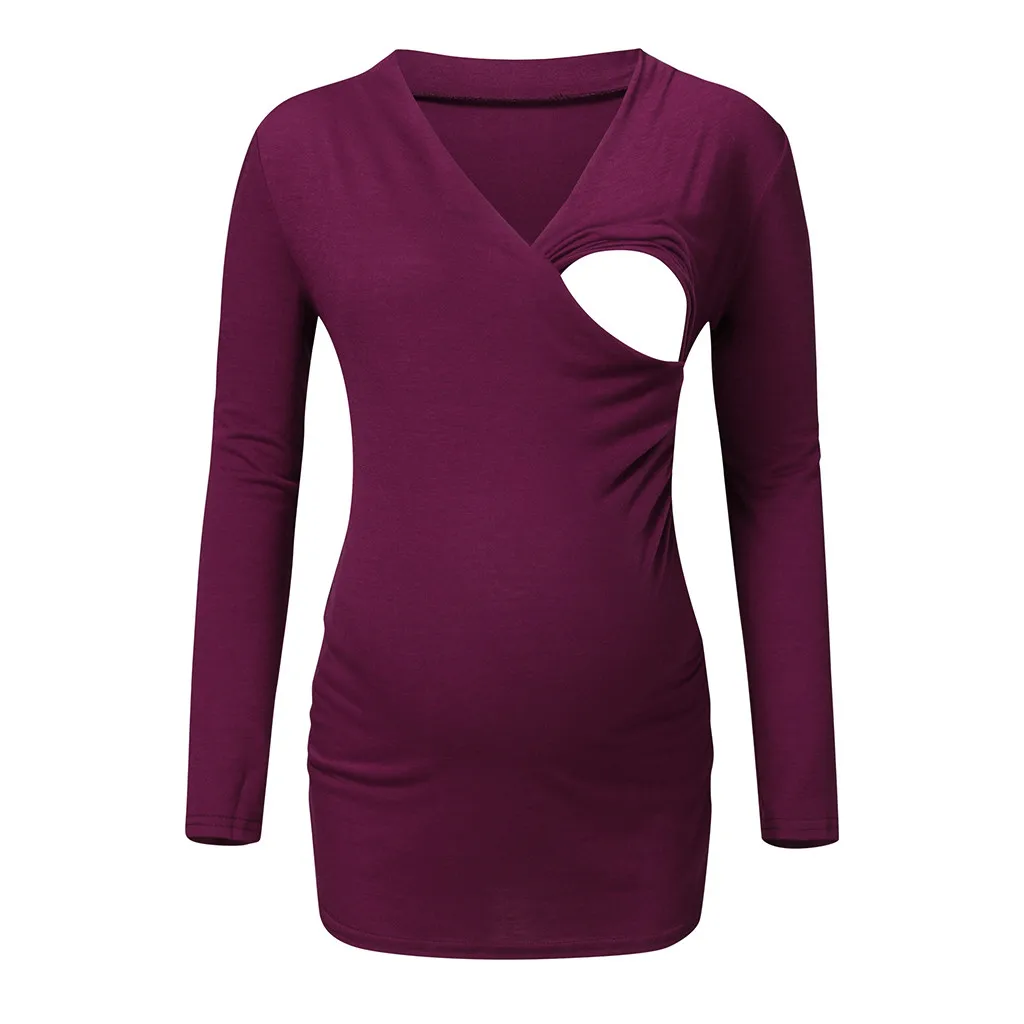 Одежда для беременных Nusring; однотонная блузка для беременных с v-образным вырезом и длинными рукавами и оборками; одежда для грудного вскармливания; Ropa Embarazada