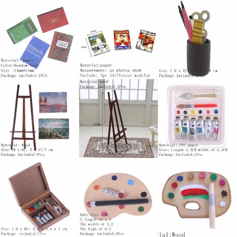 Dollhouse Mini Portrait Drawing Frame Drawing Board Mini Painting Box Pigment Sticks Simulation Doll House Accessories mini walnuss holz pigment box smithkline aquarell split pack 8 farbe tragbare skizzenbuch reise aquarell set