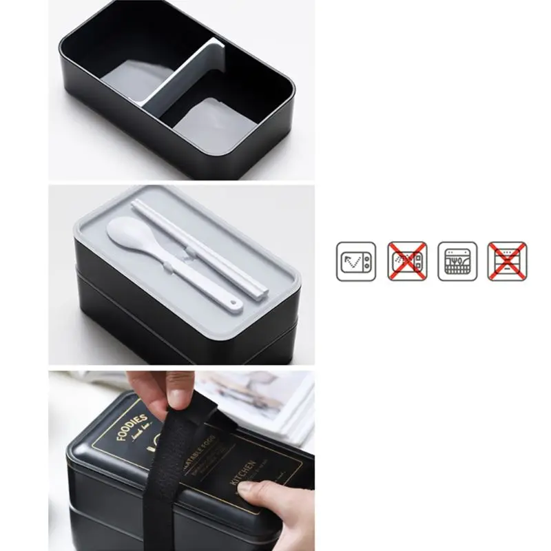 Ланч-бокс для хранения продуктов, 2 квадратных контейнера для взрослых, школьная Рабочая защита от утечки, без бпа, с столовыми приборами и сумкой для обеда