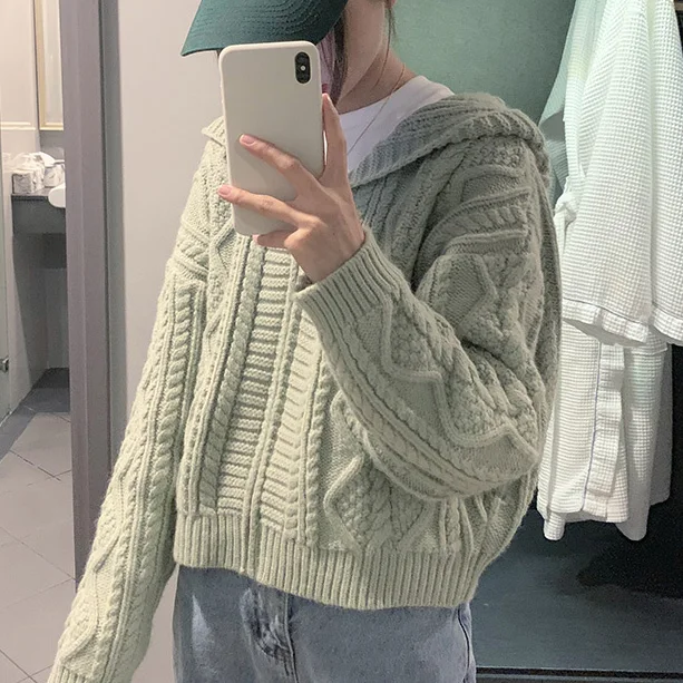 Укороченный кардиган, жилет Femme Manche Longue Ropa Invierno Mujer Lazy Oaf Blusa Termica, милый вязаный свитер в Корейском стиле для женщин - Цвет: Light green