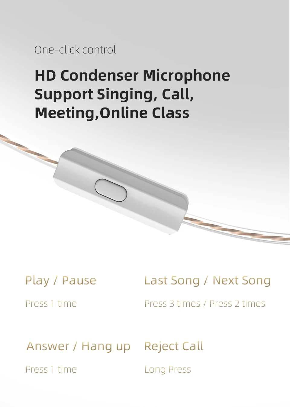 GK G5 Metal Wired Earphone In Ear HiFi Bass Music Earbud Headset With Microphone Noise Cancelling Sport Monitor Headphones