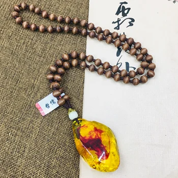 

Zheru natural beeswax amber with water drop pendant with wooden beads necklace beautiful men and women sweater chain