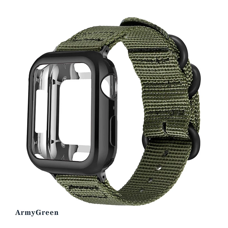 Нейлоновый спортивный ремешок+ чехол для apple watch 5, 4, 3, 2, 1 серия 42 мм, 44 мм, ремешок для Iwatch 38 мм, 40 мм, чехол для наручного браслета, аксессуары - Цвет ремешка: Army green