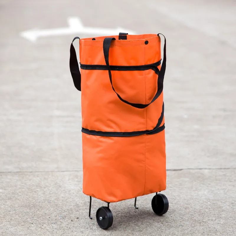 Складная хозяйственная сумка с колесами, тележка, супер рынок, хозяйственная буксирная сумка с 2 колесами, хозяйственная сумка, складная сумка - Цвет: Pure orange