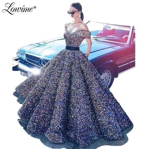 Picture color Блестящие вечерние платья с пайетками Robe De Soiree кутюр Арабский Дубай Длинное нарядное платье для выпускного вечера с открытыми плечами кафтаны - Цвет: Picture color