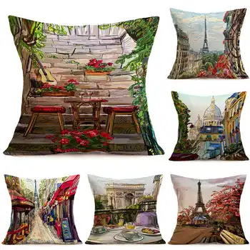 

Scenic Tower Pattern Cotton Linen Waist Pillow Cases Home Soft Room Sofa Decor Cushion Covers