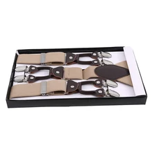 6 clip Men's Suspenders Synthetic Leather Men Braces Supports Elastic Adjustable Pants Straps Clothing tirantes