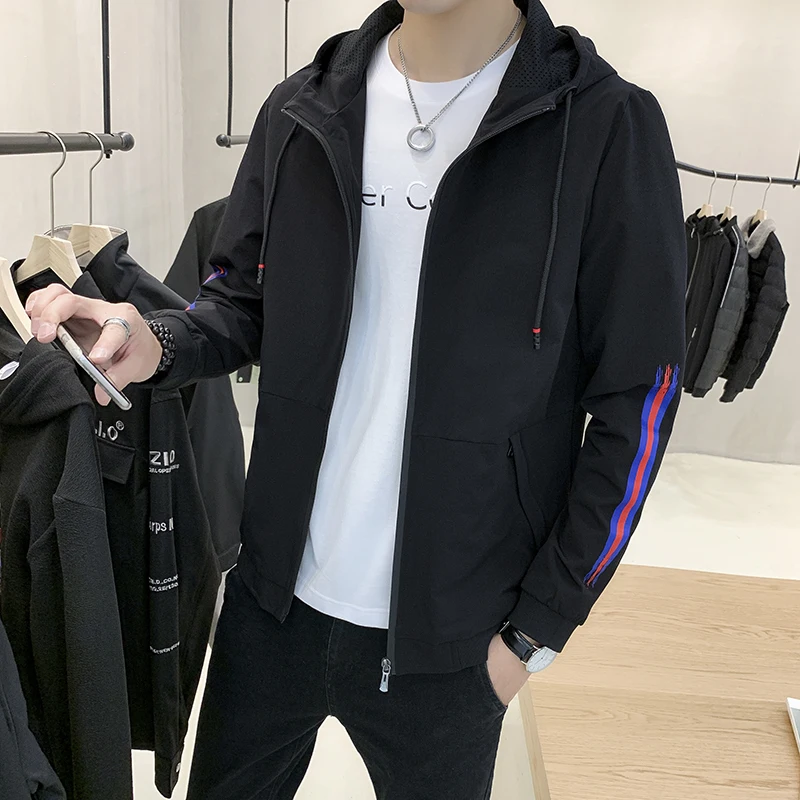 Осенние мужские куртки-бомберы с капюшоном Slim Fit Новая куртка-Ветровка черная цветная куртка Masculina винтажная куртка-бомбер