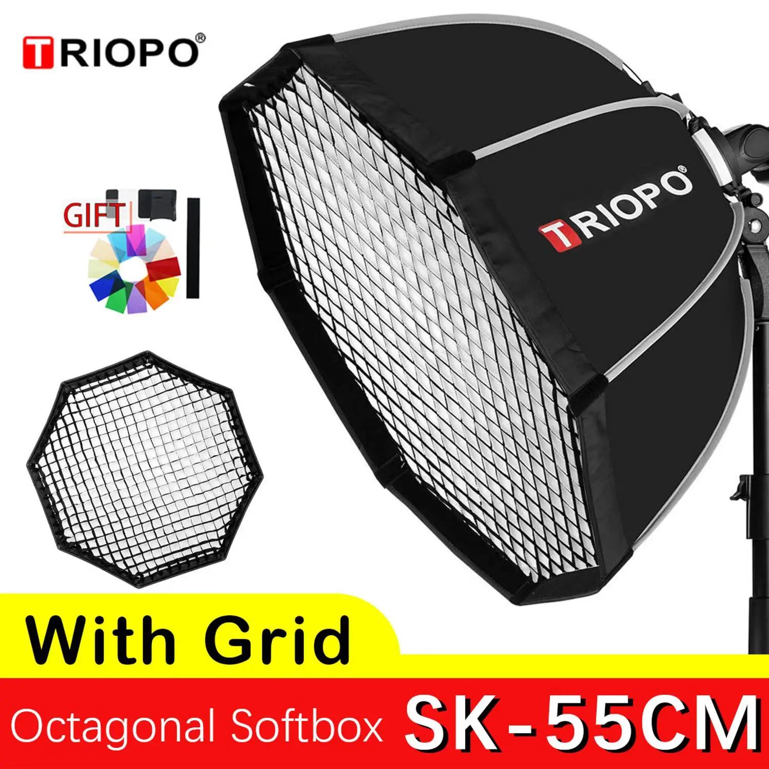 

TRIOPO 55cm Octagon softbox Grid Umbrella Softbox with handle For Godox On-Camare Flash speedlite photography studio accessories