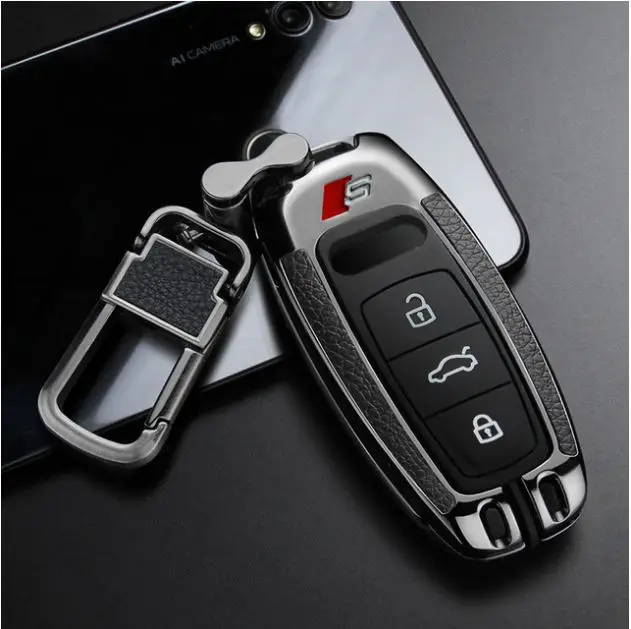 black buckle set Обновленный чехол для ключа автомобиля, чехол для Audi A6L A7 A8 C8 Q8 D5, защитная оболочка, аксессуары для ключей - Название цвета: black buckle set
