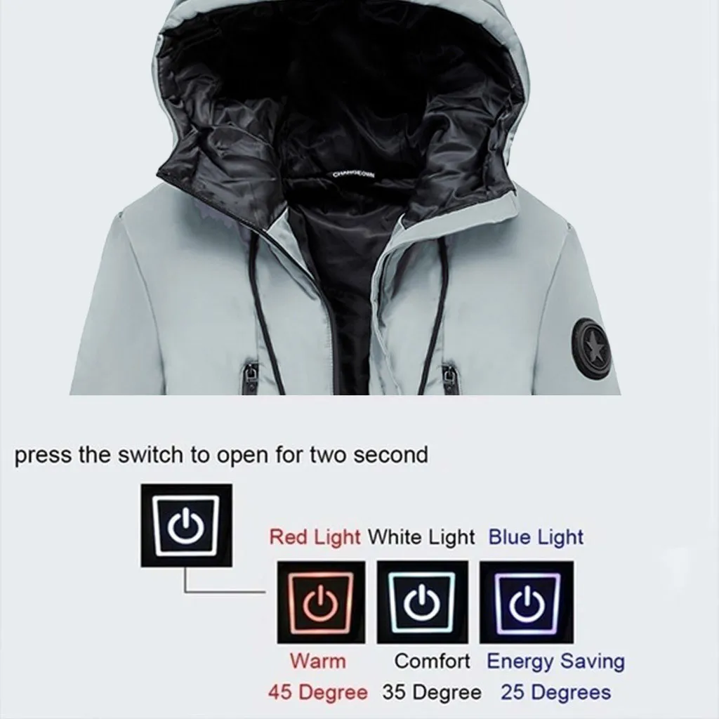 ISHOWTIENDA зимняя мужская куртка умный USB Электрический теплый пуховик из хлопка мужская верхняя одежда с капюшоном на молнии пальто jaqueta couro 8M355
