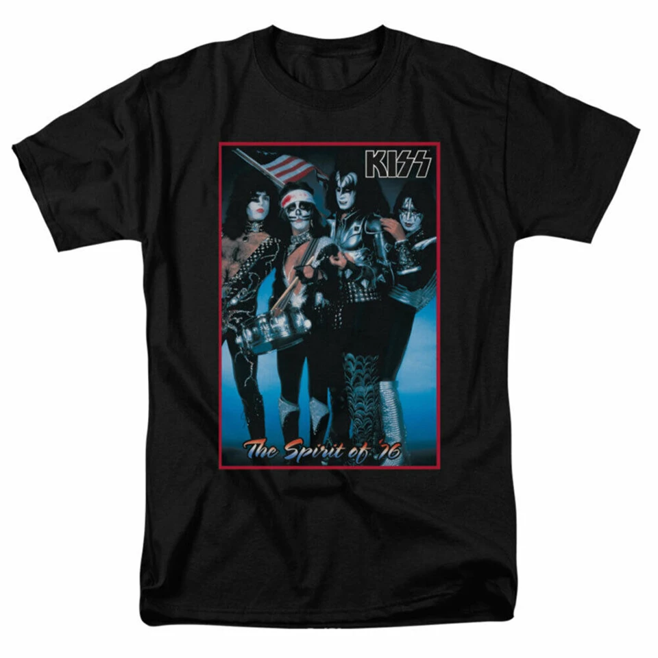 Kiss Men'S Spirit Of 76 T-Shirt Black Rockabilia Retro O Neck Tee Shirt | Мужская одежда