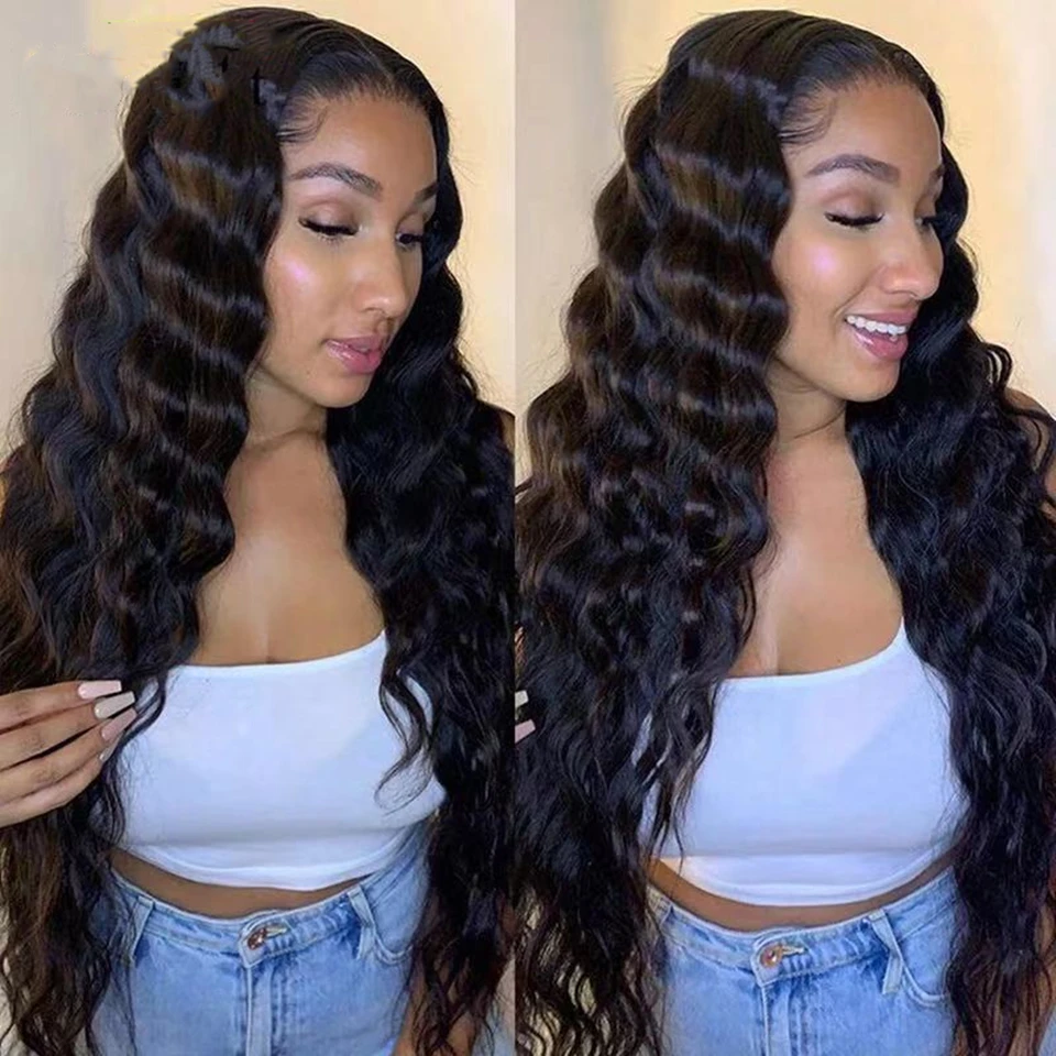 

Brazilian Loose Deep Wave Wig Curly Transparent Lace Frontal Wig Preplucked Remy 13x4 Lace Front Human Hair Wigs For Black Women