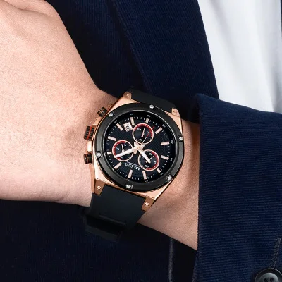 

Mei gainer MEN'S Quartz Watch Three-Eyed Six-pin Calendar Sports Multi-functional Silica Gel Men's Watch