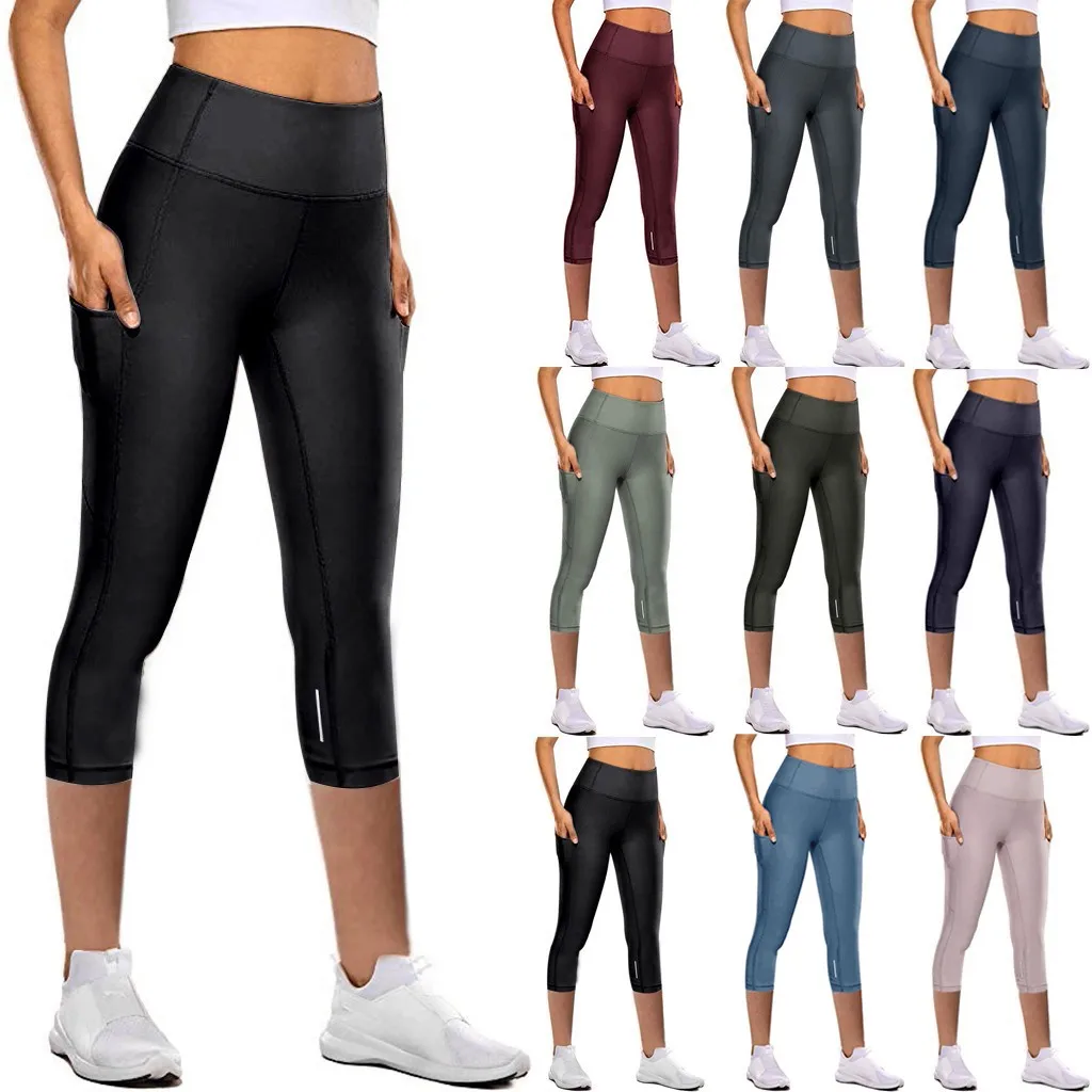 Sport Leggings Women Tight Elastic Quick Drying Yoga Pants Seven Point Yoga Pants Elastic Slim Tight Workout Pocket Sweatpants sports leggings,yoga pants,sports pants