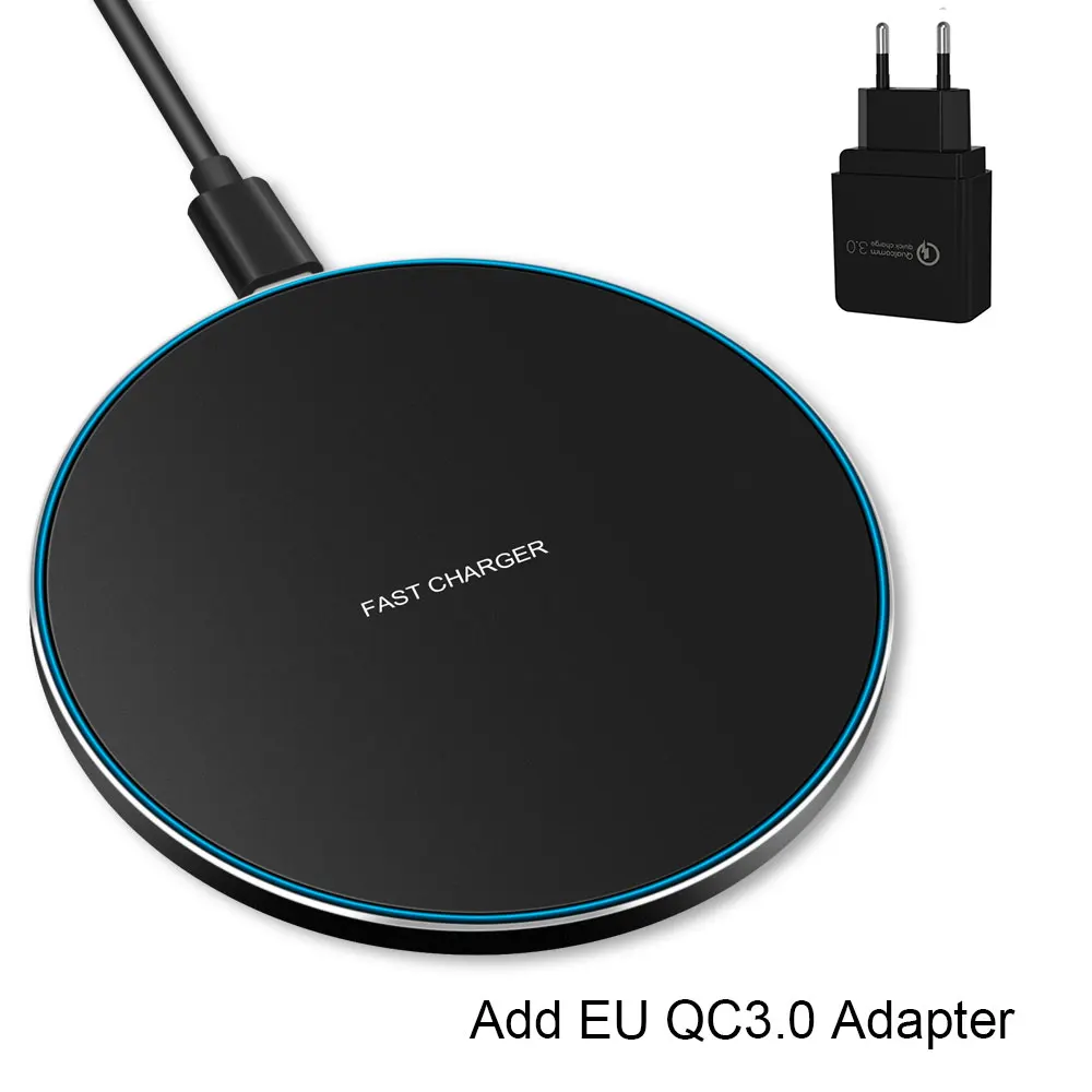 Add EU QC3.0 Adapter 15 Вт Беспроводное зарядное устройство для samsung Note 10 9 S10 Plus huawei Xiaomi iPhone 11 Pro X XS Max XR 8 10 Вт QI быстрая Индукционная зарядка - Цвет: Add EU QC3.0 Adapter