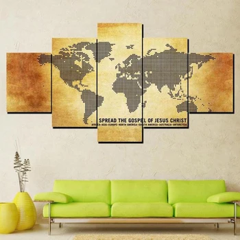 

Modern Print And Poster 5 Piece World Map Vintage Picture Canvas Painting Home Decor Wall Art Living Decor Wall Decor With Frame