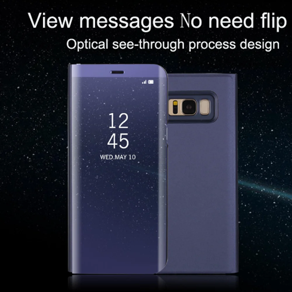 100 шт зеркальный кожаный чехол Filp для samsung Galaxy S9 S10 S10plus S10E A60 чехол умный зеркальный Чехол-книжка на телефон оболочка флип