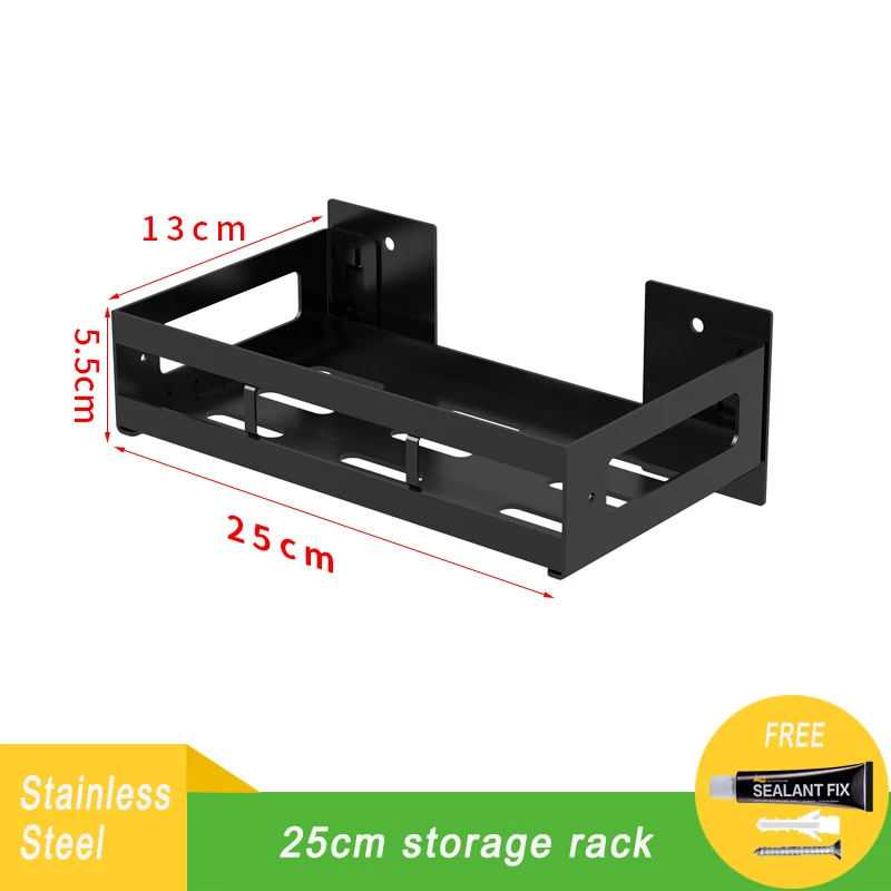 Дырокол- кухонная стойка DIY настенный черный из нержавеющей стали приправа блюдо держатель горшок крышка стеллаж для хранения Органайзер инструмент 08173 - Цвет: 25cm Storage Rack