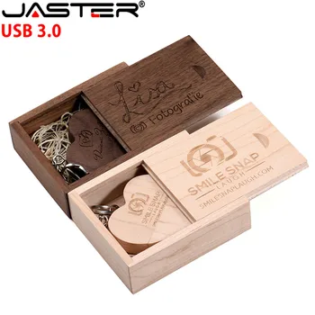 

JASTER 64GB wooden heart shape usb3.0 + packing box USB flash drive pendrive 4GB 16GB 32GB photography gift customizable LOGO