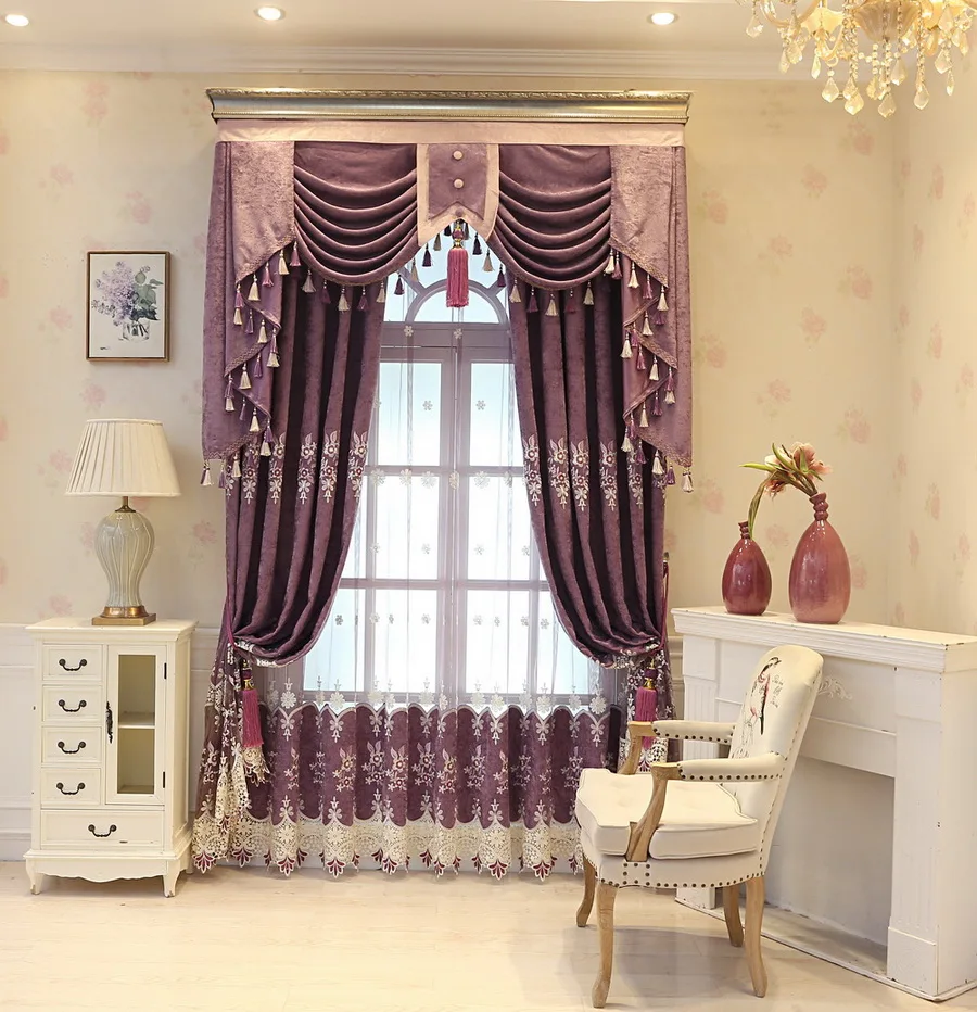 Современный роскошный синий тюль для гостиной, марлевые вышитые занавески для спальни, шенилл, Затемненные оконные шторы M207D4