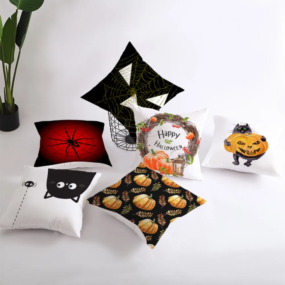4 Pcs 18*18in Halloween Pillow Covers Pumpkin Decorative Throw Pillowcase/Pumpkin face Peach Skin Velvet for Home Car Sofa Decor