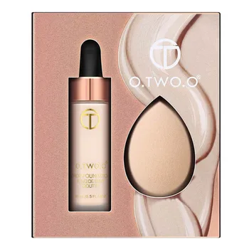 

O.TWO.O Matte Foundation With Sponge Puff Kit Matte Effect Velvet Texture Liquid Drop Foundations Makeup Set Concealer Lasting(#