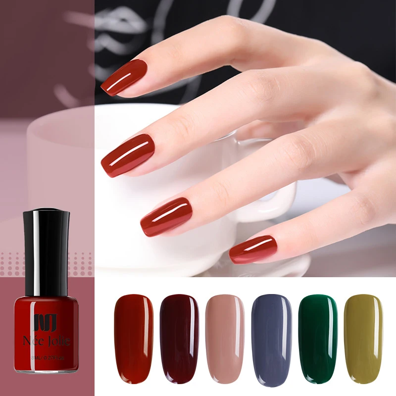

NEE JOLIE 8ml Nail Polish Solid Color Nail Polish Colorful Green Red Black Regular Polish Long Lasting Nail Art Varnish