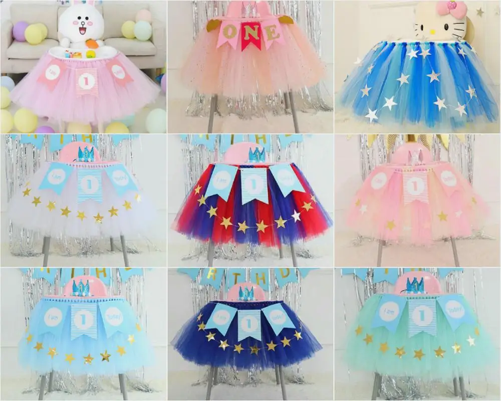 

Colorful Baby High Chair Skirt Puffy Long Tulle Tutu for Bridal Wedding Baby Shower Birthday Party Decor W18 Inch*H18 Inch