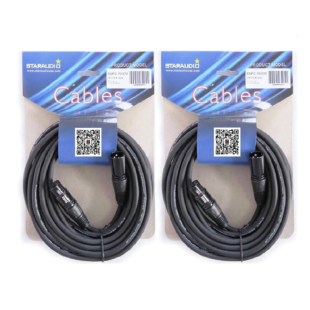 STARAUDIO 2 шт 25 футов (7 5 м) папа мама микшер спикер 3 Pin экранированные кабели XLR SMFC