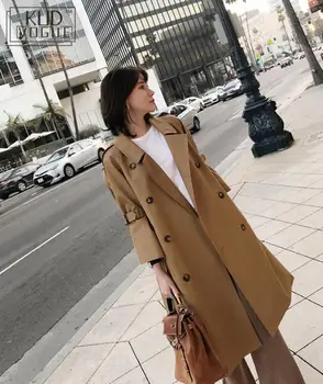 

UK Brand new Fashion 2019 Fall /Autumn Casual Double breasted Simple Classic Long Trench coat with belt Chic Female windbreaker