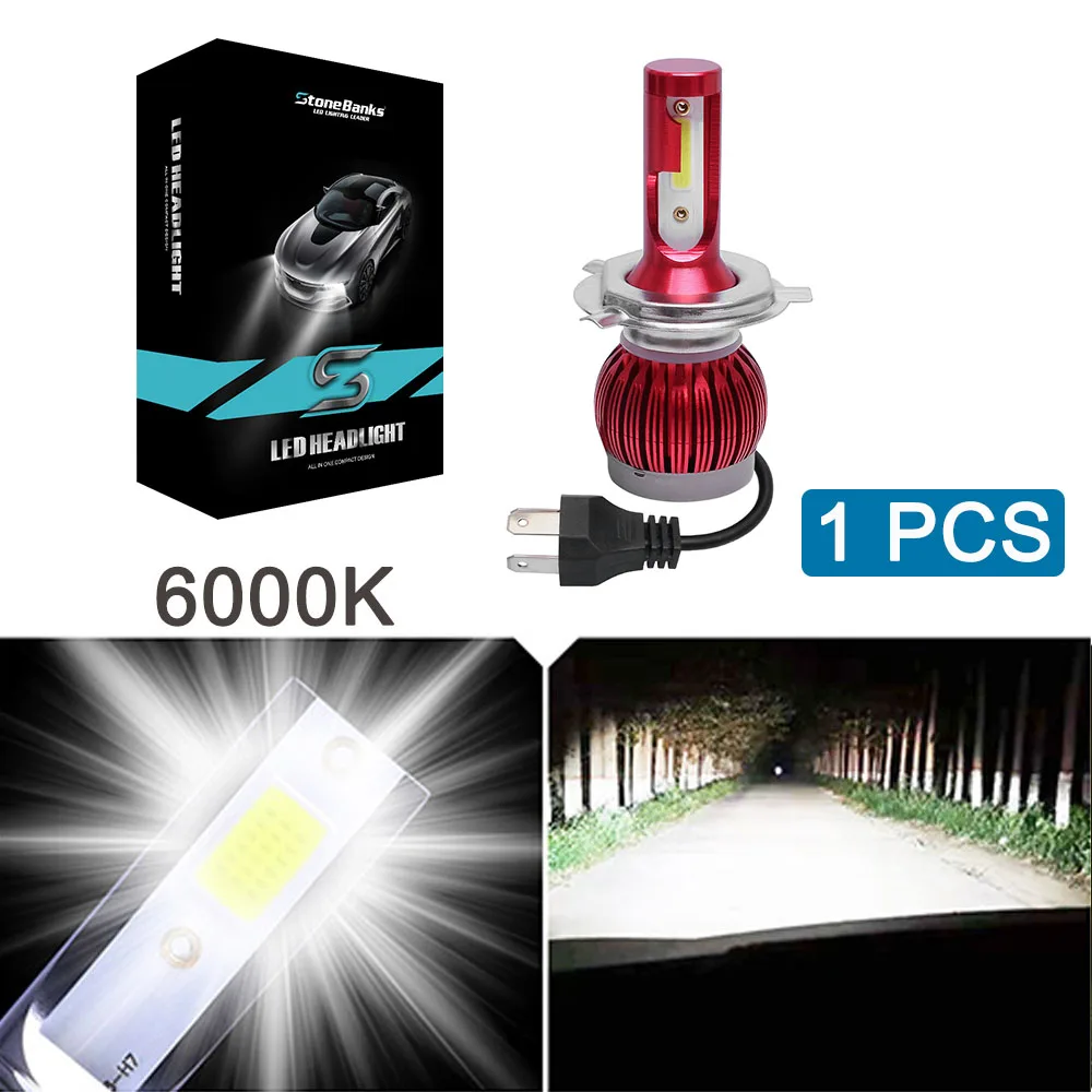 Stone Banks Car LED Headlight H1 H3 H7 H8 H11 H16 9005 HB3 9006 HB4 9012 HIR2 H4 9004 9007 HB5 H13 Auto Head Lamp Bulb Fog Light - Испускаемый цвет: 1 Pcs 6000K